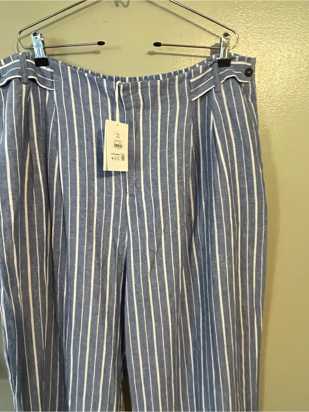 Free Assembly Striped Blue Linen-Blend Womens Coastal Pants Wide Leg 20 NWT - Picture 3 of 13